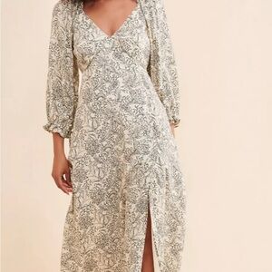 Scotch & Soda Cream Midi Dress with Black Floral Print